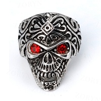 Yunnique Bague Crâne Gothique en Acier Inoxydable 316 avec Double Œil de Zircon Rouge pour Homme, Texture Audacieuse, Style Sombre, Rébellions, Motard, Punk, Hip Hop