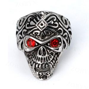 แหวนหัวกะโหลกประดับเพชรซิคอนสีแดงคู่ สไตล์โกธิค ทำจากสแตนเลส 316 สำหรับผู้ชาย ดีไซน์เท่ห์ ดุดัน แนวไบค์เกอร์ พังก์ ฮิปฮอป - Product Image 3