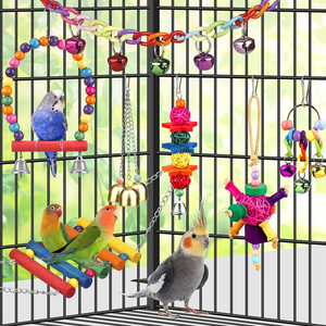 Venta al por mayor: Paquete de 9 columpios de madera para loros, juguetes masticables para pájaros, columpios para loros y canarios, escalera de madera de cuatro/cinco/siete/diez peldaños para aves. - Product Image 4
