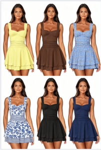Vestidos de Verano con Cuello en V y Estampado Floral Pastoral, Cintura Ajustada, Estilos Variados, Envío de Stock Consolidado - Product Image 1