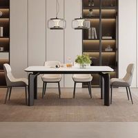 Set Meja Makan Modern dari Batu Sinter yang Dapat Disesuaikan, 6 Kursi, Mewah, Laris untuk Apartemen, Restoran, Hotel, Rumah