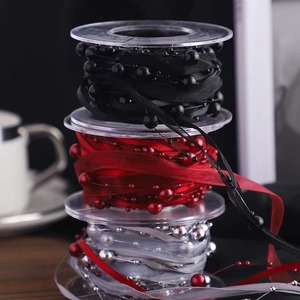 New Design Luxury 5Y/roll Yarn Gauze <strong>Ribbon</strong> Roll Bead Chain 3in1 <strong>Ribbon</strong> Roll for Flower Gift Wrapping Material - Product Image 5
