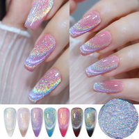Gel de vernis à ongles holographique au laser arc-en-ciel, poudre miroir, pigment magnétique œil de chat 9D Holo pour l'art des ongles
