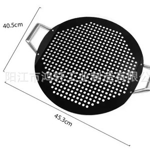 Plaque à pizza noire antiadhésive avec poignées 45,3x40,5 cm, plaque de cuisson ronde en fer pour usage domestique - Product Image 4