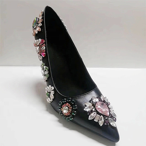 Colorful Rhinestones Thin Heels Women Dress Shoes Chic High-heeled <b>Pumps</b> Pointy Toe Mixed Flower Diamonds Stiletto - Product Image 5