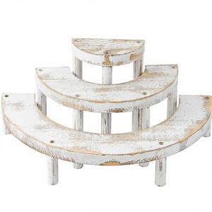 Présentoir à 3 niveaux en <span class=keywords><strong>bois</strong></span> rustique blanchi pour cupcakes, parfums, desserts, vernis à ongles, maquillage, plantes et objets de collection - Product Image 1