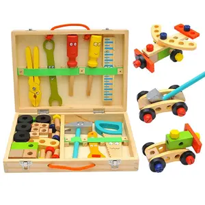 益智建筑玩具我的第一个工具包DIY木制工具箱，带彩色工具儿童玩具