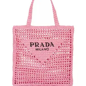 Embroidery Logo For Paper Rafia Bag Pink Color Handmade From Best Supplier in Vietnam