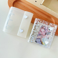 Álbum de Fotos Transparente A8 Estilo Coreano Macaron con Doble Botón, Bolsillo para Tarjetas de PVC con Purpurina, 3 Anillas, Mini Carpeta de Plástico