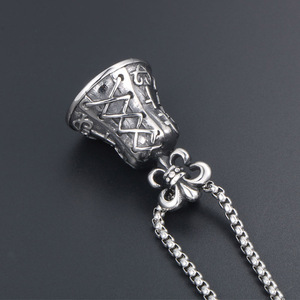 Collar con Colgante de Campana Antigua Estilo Chino, Plata Tibetana, Accesorio Rock para Hombre SP545 - Product Image 4