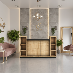 Comptoir de réception moderne personnalisé pour salon de beauté, bureau de caisse de luxe léger, mobilier de salon de coiffure pliable en bois pour hôpital et centre commercial - Product Image 2