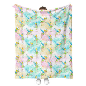 Haute qualité doux lavable mignon fée <span class=keywords><strong>clochette</strong></span> fée dessin animé princesse filles enfants bébé couverture impression personnalisée jette des couvertures - Product Image 1