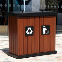 Contenedor de Reciclaje de Doble Compartimento para Exteriores, de Madera y Plástico Compuesto, Resistente a la Intemperie, para Clasificación de Basura en Parques y Jardines