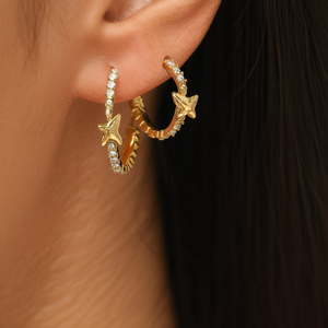 <b>Crystal</b> <b>Earrings</b> Gold Plated Stainless Steel Star <b>Stud</b> Hoop Design Fashion Jewelry For Women - Product Image 3