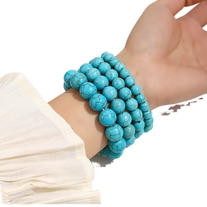 Handmade Unisex Stretchy <b>Beads</b> Boho Jewelry Blue Synthetic Turquoise Stone Beaded <b>Bracelet</b> <b>for</b> Anniversary - Product Image 1