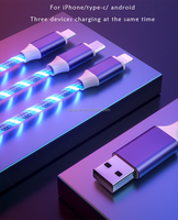 Câble de charge USB 3-en-1 lumineux de haute qualité 1,2 m avec LED, blindage tressé et gaine en PVC pour ordinateur et appareil photo