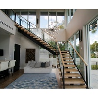 Escalier flottant contemporain CBMmart, marches en bois, poutre invisible, escalier droit, usage domestique moderne, escalier flottant intérieur
