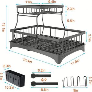 Último modelo de escurridor de platos de 2 niveles para cocina, de metal, para encimera, organizador de secado de platos con soporte para utensilios - Product Image 2