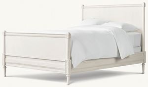 Lit rembourré en bois massif gris clair vieilli. Tête de lit incurvée en tissu pour lit double de style américain pour chambre principale. - Product Image 2