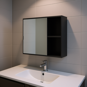 Bathroom Medicine Cabinet Single <b>Mirror</b> <b>Door</b> Wall <b>Hanging</b> Black Wood Frame Glass <b>Mirror</b> Rectangle 20-29in Elegant Design - Product Image 2