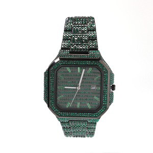 Reloj de Pulsera UWIN Hip Hip para Hombre, Cuadrado, Resistente al Agua, con Esfera de Números Romanos, Completamente Cubierto de Piedras Verdes, Relojes Negros - Product Image 3