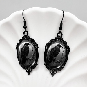 <span class=keywords><strong>Orecchini</strong></span> alla moda della strega di Halloween <span class=keywords><strong>con</strong></span> <span class=keywords><strong>teschio</strong></span> di corvo nero zucca luna disegno di pizzo ovale Cross-Border - Product Image 3