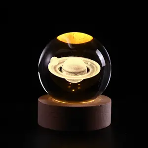 Ehre des Kristalls Desktop-Dekor Klarglas Kugel 3d Leuchtende Kristall kugel Sonnensystem Kristall kugel Licht Led Nachtlichter