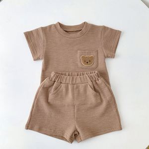 도매 어린이 의류 단색 아기 옷 아동복 세트 여름 반팔 티셔츠 + 반바지 정장 소년 - Product Image 5