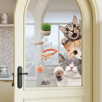 Autocollant statique amusant pour chat de dessin animé, décalcomanie amovible pour fenêtre, film anti-collision pour vitres, décoration intérieure