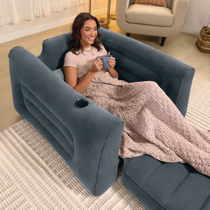 Twin Inflatable Pull-Out <b>Sofa</b> Chair with Cup Holder Portable Air Couch Armrest Backrest Inflatable Lounge Chair for Camping Home - Product Image 3