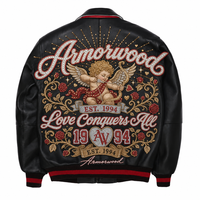 Chaqueta de Cuero Personalizada para Hombre, con Bordado Sencillo y Pedrería, Logotipo Personalizado, Chaqueta Varsity de Piel de Cordero Genuina, MOQ Bajo
