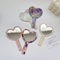 Petit miroir en acétate en forme de cœur, rétro vintage, miroir de poche, miroir de maquillage compact portable pour femmes
