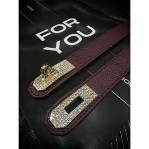 Ceinture de luxe décorée de strass avec boucle à plaque pour femmes, accessoires de mode pour soirée, sangle aspect cuir bordeaux - Product Image 1