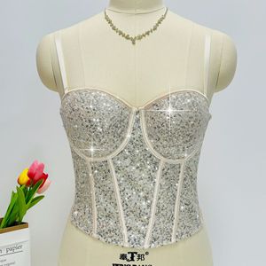 Small Sling Sequin <strong>Strapless</strong> Chest Wrap Coat Sexy <strong>Body</strong> Shaping Top Silk Thin Firm Control Bar Didi Fishbone Corset - Product Image 3