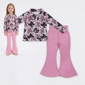 Ensemble de vêtements pour bébés filles, hauts à poches zippées avec nœuds d'Halloween, pantalon rose - Product Image 1