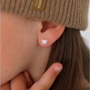 Pendientes de tuerca personalizados de la serie Animal para niñas, chapados en oro de 14K, con mariposa de esmalte bicolor, de plata 925, joyería fina, regalo para fiesta - Product Image 5