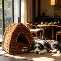 Yangyangpet Braunes Dreieckiges Fax-Kaninchen mit Streifen Luxuriöses Orthopädisches Schaumstoff Wasserdichtes Hundebett