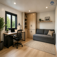 Villa modulaire portable moderne extensible en conteneur, avec structure en acier préfabriqué et entrée vitrée, pour projet de station balnéaire côtière