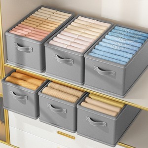Plain Gray Foldable <b>Storage</b> <b>Box</b> For Clothes Pants Drawers <b>Stackable</b> Organizer With Handle Rectangle Shape Lidless Design - Product Image 1
