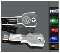 USB Flash Drive Gantungan Kunci Akrilik dengan Logo 3D Terukir di Dalam, Lampu LED RGB Terang, Hadiah Promosi Perusahaan Kustom