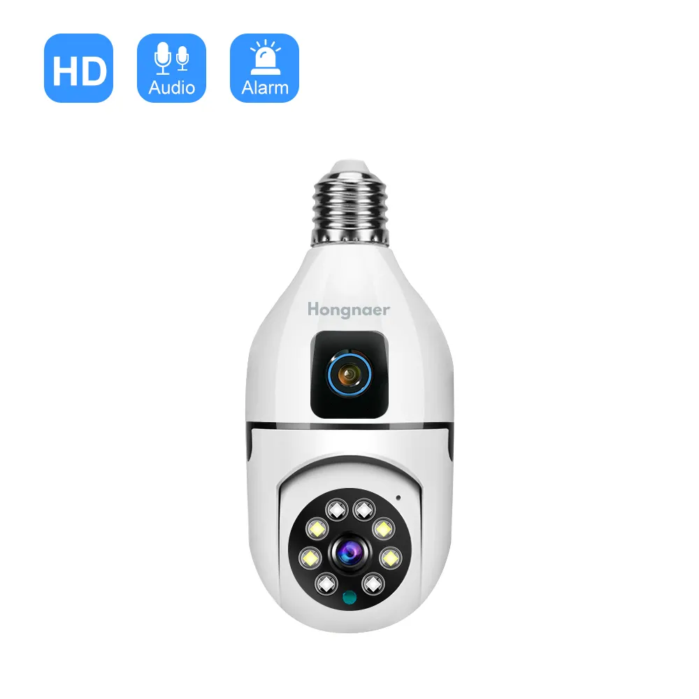Hongnaer Camara De Seguridad Panorâmica Vigilância CCTV Inteligente Dual Lens E27 Lâmpada Câmera WiFi Outdoor Indoor 1080p 360