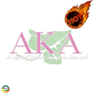 Commercio all'ingrosso rosa e verde AKA Afro Lady strass trasferimento di calore personalizzato Sorority strass ferro su motivo per T-Shirt - Product Image 3