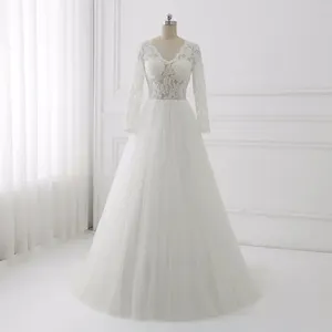 Produttore personalizzato elegante bianco Performance moderna a maniche lunghe in pizzo abito lungo da ballo abiti da sposa per le donne