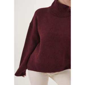 Suéter de punto color borgoña con cuello medio alto para mujer, informal, antipilling, 16 Gg, 420 gramos - Product Image 1