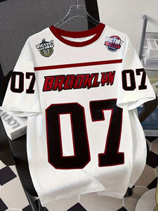 T-shirt de basket-ball <span class=keywords><strong>Brooklyn</strong></span> 07 pour hommes |   T-shirt <span class=keywords><strong>blanc</strong></span> et rouge 07 imprimé décontracté à col rond et manches courtes 100% polyester lavable en machine - Product Image 1