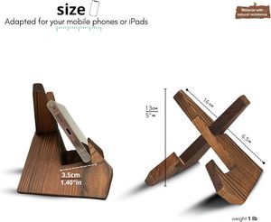 Support de téléphone pliable mural en bambou <span class=keywords><strong>2</strong></span> en <span class=keywords><strong>1</strong></span> portable, universel, cadeau de bureau, support paresseux en bois, artisanat en bois, boîtes - Product Image 4