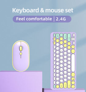 Clavier et souris sans fil rétro 2,4 GHz avec touches multicolores, vente en gros directe d'usine - Product Image 3