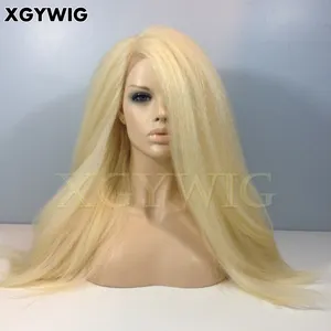 100% 처녀 브라질 인간의 머리 투명 레이스 컬러 613 # glueless 전체 레이스 가발 플래티넘 금발 곱슬 스트레이트