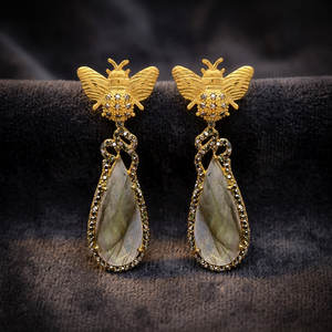 Boucles d'oreilles pendantes bohèmes en argent sterling plaqué rhodium avec labradorite, faites à la main - Product Image 3