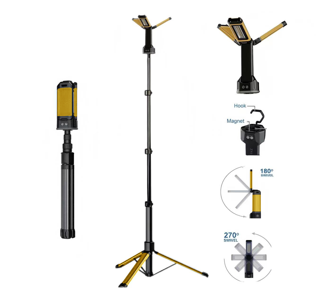 SMD Tripod Work Light Rechargeable Magnetic Hook Waterproof Folding Telescopic Lamp Customizable Portable 3-Lamp Head Camping